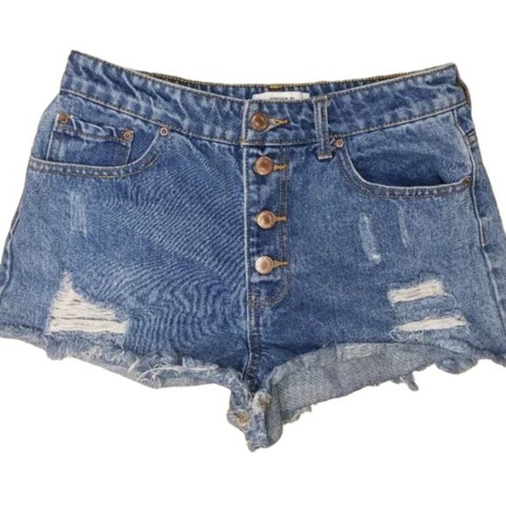 FOREVER 21 BUTTON FLY DISTRESSED DENIM JEAN SHORTS SIZE 27